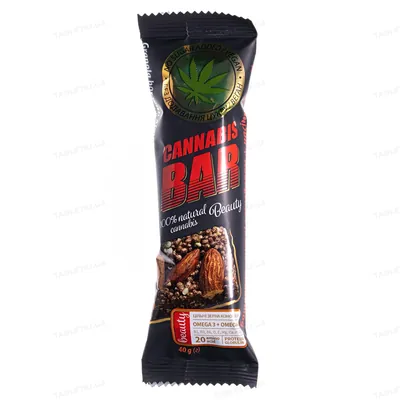 Батончик-мюслі Cannabis Bar Beauty з мигдалем + насіння канабісу по 40 г в обгорт.
