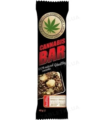 Батончик-мюслі Cannabis Bar Healthy з фундуком + насіння канабісу по 40 г в обгорт.