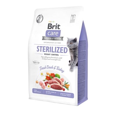 Корм сухий для стерилізованих котів і котів з надмірною вагою Brit Care Cat GF Sterilized Weight Control з качкою та індичкою, 0.4 кг