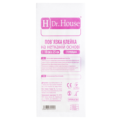 Повязка пластырная Dr. House стерильная нетканая 10 см х  25 см, 1 штука