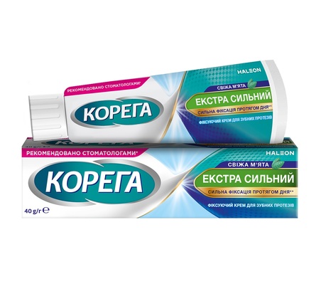 Крем Корега (Corega) для фиксации зубных протезов Экстра сильный Свежая мята, 40 г