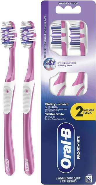 Зубна щітка Oral-B Pro-3D White відбілювання, середня, 2 шт