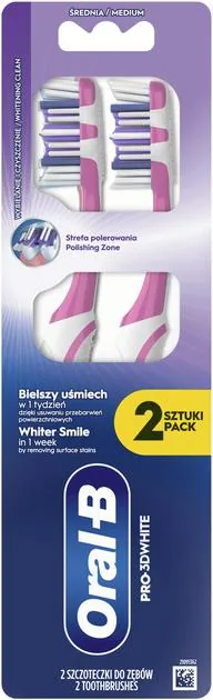 Зубна щітка Oral-B Pro-3D White відбілювання, середня, 2 шт