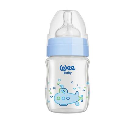 Бутылочка для кормления Wee Baby Classic Plus стеклянная термостойкая с широким горлышком, силиконовая соска №1, 120 мл