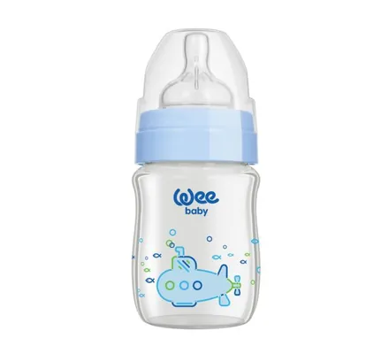 Пляшечка для годування Wee Baby Classic Plus скляна термостійка з широкою шийкою, силіконова соска №1, 120 мл