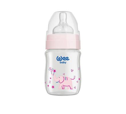 Пляшечка для годування Wee Baby Classic Plus скляна термостійка з широкою шийкою, силіконова соска №1, 120 мл