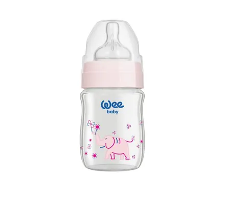 Пляшечка для годування Wee Baby Classic Plus скляна термостійка з широкою шийкою, силіконова соска №1, 120 мл