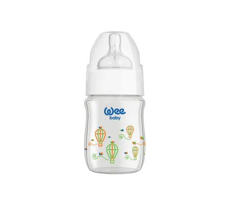 Пляшечка для годування Wee Baby Classic Plus скляна термостійка з широкою шийкою, силіконова соска №1, 120 мл