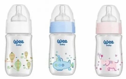 Пляшечка для годування Wee Baby Classic Plus скляна термостійка з широкою шийкою, силіконова соска №1, 180 мл