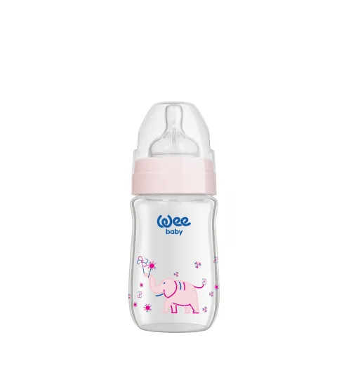 Пляшечка для годування Wee Baby Classic Plus скляна термостійка з широкою шийкою, силіконова соска №1, 180 мл