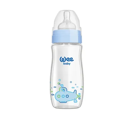 Пляшечка для годування Wee Baby Classic Plus скляна термостійка з широкою шийкою, силіконова соска №1, 280 мл