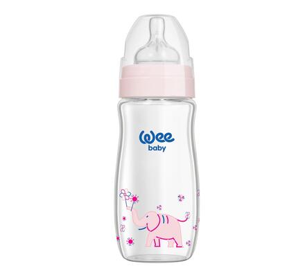 Пляшечка для годування Wee Baby Classic Plus скляна термостійка з широкою шийкою, силіконова соска №1, 280 мл