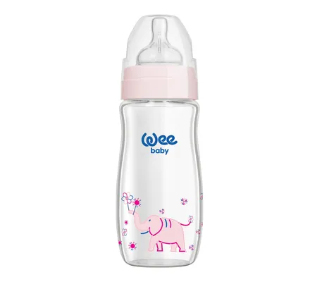 Пляшечка для годування Wee Baby Classic Plus скляна термостійка з широкою шийкою, силіконова соска №1, 280 мл