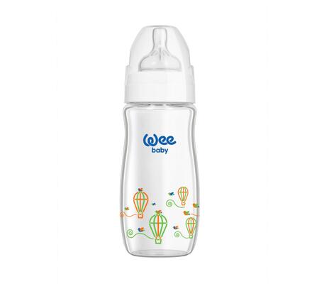 Пляшечка для годування Wee Baby Classic Plus скляна термостійка з широкою шийкою, силіконова соска №1, 280 мл