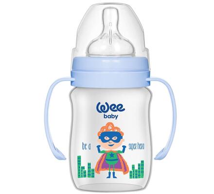 Бутылочка для кормления Wee Baby Classic Plus PP с широким горлышком с ручками, силиконовая соска №1, 150 мл