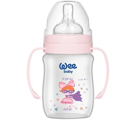 Пляшечка для годування Wee Baby Classic Plus PP з широкою шийкою з ручками, силіконова соска №1, 150 мл