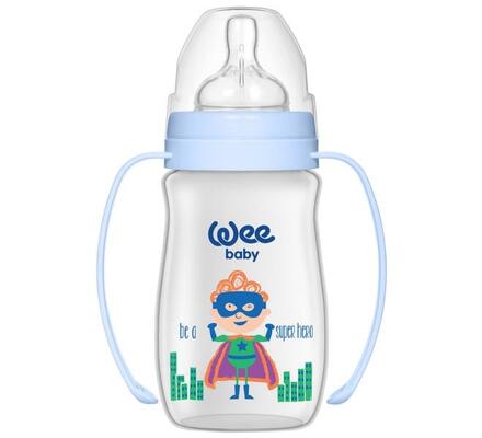 Бутылочка для кормления Wee Baby Classic Plus PP с широким горлышком с ручками, силиконовая соска №1, 250 мл