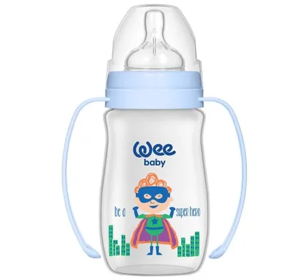 Пляшечка для годування Wee Baby Classic Plus PP з широкою шийкою з ручками, силіконова соска №1, 250 мл