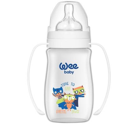 Бутылочка для кормления Wee Baby Classic Plus PP с широким горлышком с ручками, силиконовая соска №1, 250 мл