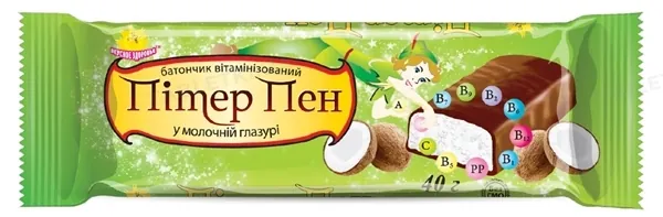 Батончик Пітер Пен кокосовий вітамінізований у молочній кондитерській глазурі, 40 г