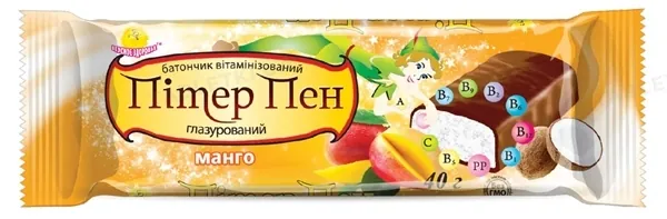 Батончик Пітер Пен кокосовий вітамінізований у шоколадній глазурі Манго, 40 г