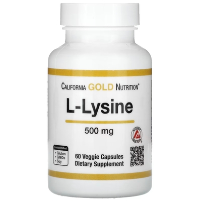 L-Лизин California Gold Nutrition L-Lysine 500 мг, 60 растительных капсул