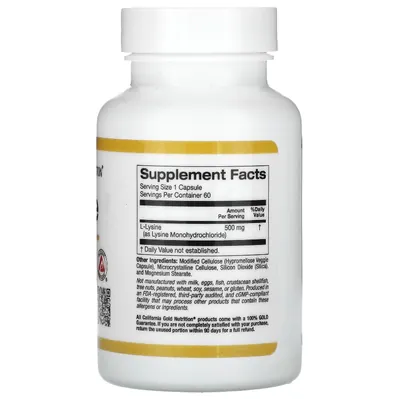 L-Лізин California Gold Nutrition L-Lysine 500 мг вег. капсули №60