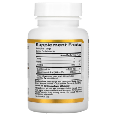 DHA 700 California Gold Nutrition 1000 мг, 30 желатиновых капсул
