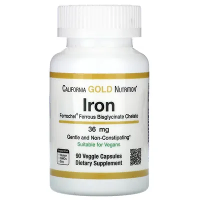 Залізо California Gold Nutrition Iron 36 мг вег. капсули №90