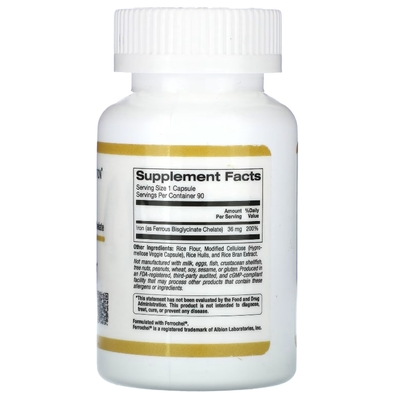 Железо California Gold Nutrition Iron 36 мг, 90 растительных капсул