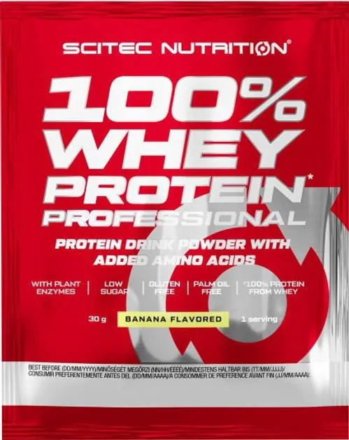 Протеїн сироватковий змішаний Scitec Nutrition 100% Whey Protein Professional банан, 30 г
