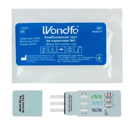 Тест Wondfo Комбінований тест на наркотики №3 для визначення 3 видів наркотиків в сечі W2003-P, 1 штука