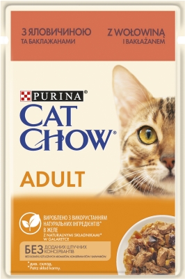 Корм влажный для кошек Purina Cat Chow Adult с говядиной и баклажанами в желе, 85 г