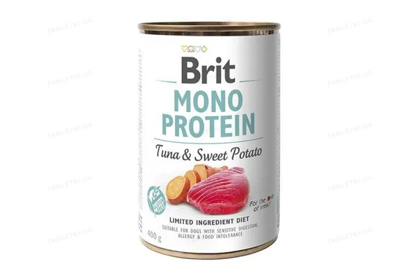 Корм вологий для собак Brit Mono Protein з тунцем та бататом, 400 г