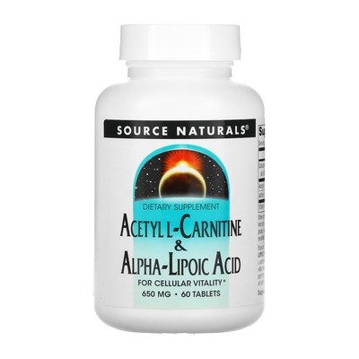 Ацетил L-Карнитин + Альфа-липоевая кислота Source Naturals Acetyl L-Carnitine & Alpha-Lipoic Acid 650 мг, 60 таблеток