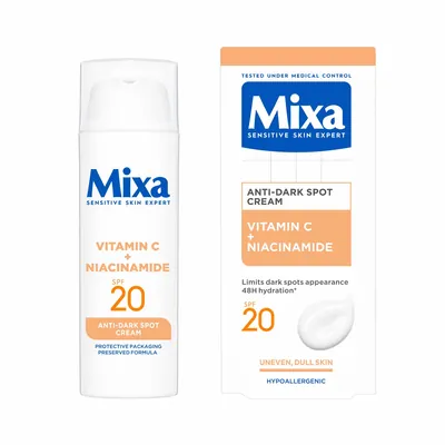 Крем Mixa Anti-Dark spot зволожувальний з вітаміном С та ніацинамідом проти пігментних плям шкіри обличчя, 50 мл