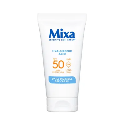 Крем Mixa Daily Invisible SPF щоденний з гіалуроновою кислотою для сухої та чутливої шкіри обличчя з SPF50, 50 мл