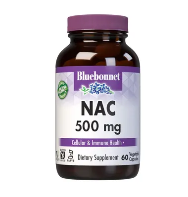 Аминокислота N-Ацетил-L-Цистеин 500 мг Bluebonnet Nutrition NAC, 60 гелевих капсул