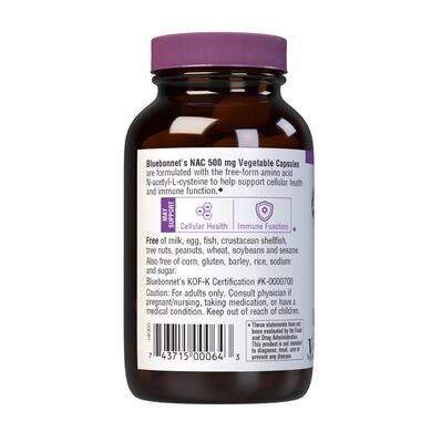 Аминокислота N-Ацетил-L-Цистеин 500 мг Bluebonnet Nutrition NAC, 60 гелевых капсул
