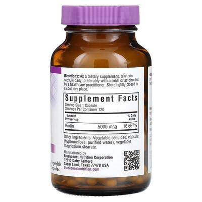 Биотин 5000 мкг Bluebonnet Nutrition капсулы №120