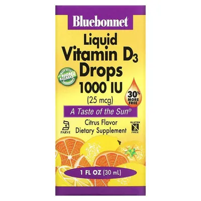 Вітамін D3 1000IU Bluebonnet Nutrition смак апельсину, 30 мл
