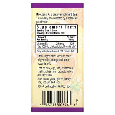 Витамин D3 1000IU Bluebonnet Nutrition вкус апельсина, 30 мл