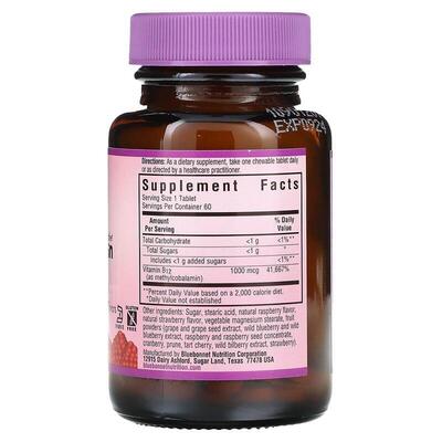 Вітамін В12 1000 мкг Bluebonnet Nutrition Earth Sweet Chewables, смак малини жувальні таблетки №60
