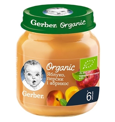 Пюре фруктовое Gerber Organic яблоко, персик и абрикос, 125 г