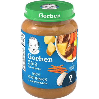 Пюре мясо-овощное Gerber Обед для малыша, овощи с говядиной, 190 г
