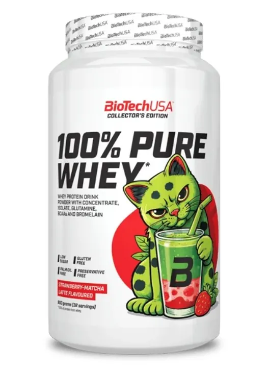 Протеїн сироватковий змішаний Biotech 100% Pure Whey полуниця - матча лате, 900 г