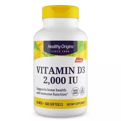 Витамин D3 в масле МСТ Healthy Origins Vitamin D3 in MCT Oil 2000 МЕ, 360 гелевых капсул
