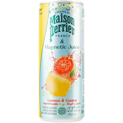 Напій соковмісний Maison Perrier Magnetic Juice газований, лимон та гуава, банка, 0,25 л