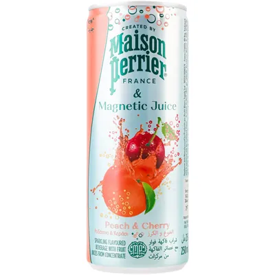 Напій соковмісний Maison Perrier Magnetic Juice газований, персик та вишня, банка, 0,25 л
