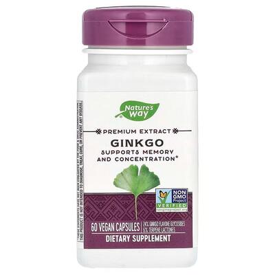 Гинкго Билоба Nature's Way Ginkgo экстракт премиум-класса, 60 веганских капсул